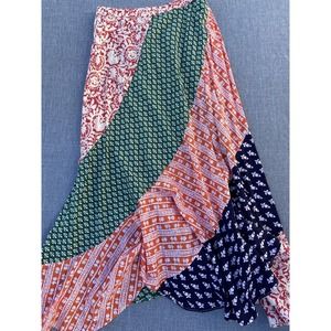 Free People Maxi Skirt 12 Bohemian Multicolor Patchwork Boho Cotton Red Blue